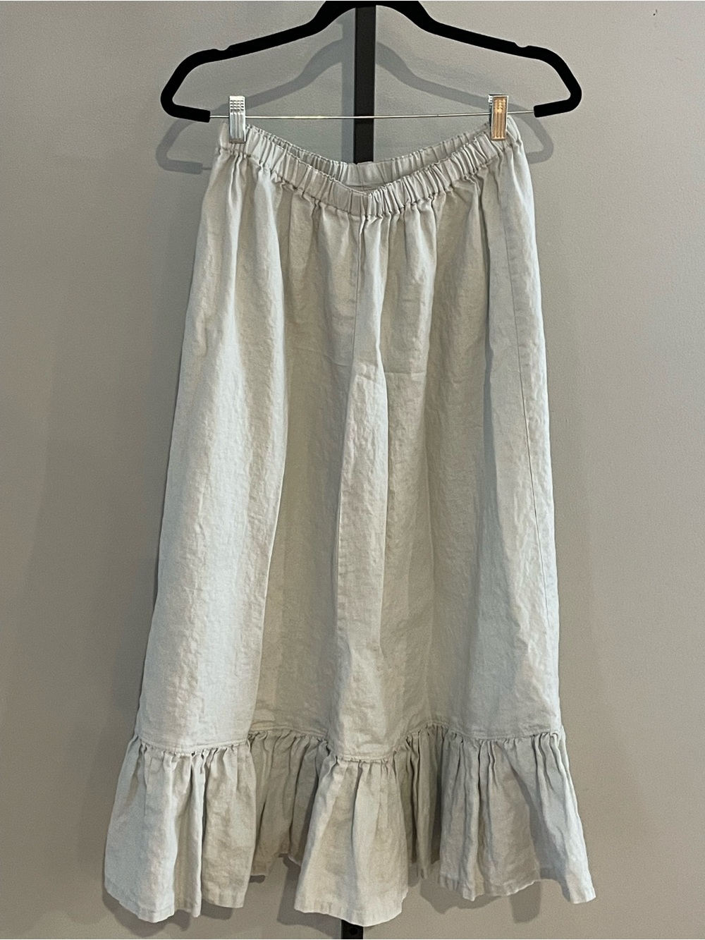 Heart's Desire by Mary Grace Light Grey 100% Linen Midi Skirt Size Large